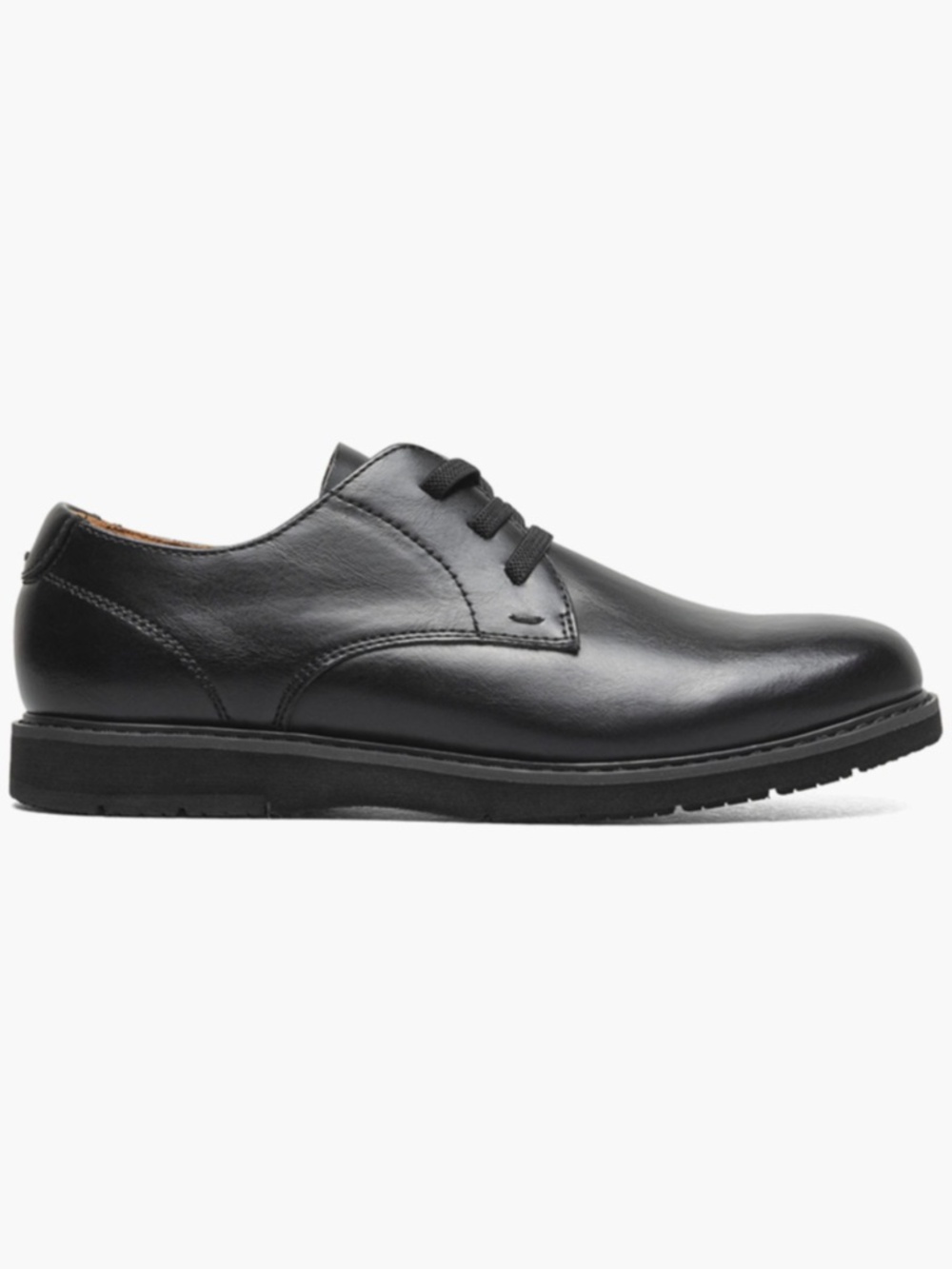 Boys Florsheim Vibe Jr. Elastic Lace Plain Toe Oxford in Black Smooth. 16699 005